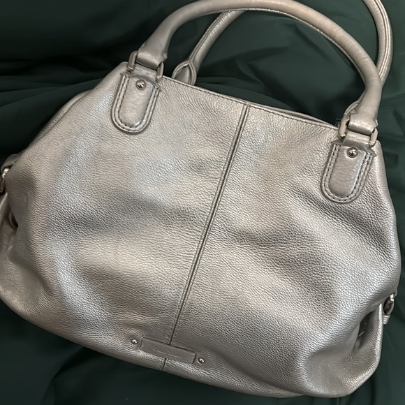 Cole Haan Silver Pebbled Leather Handbag Tote - Picture 2 of 5